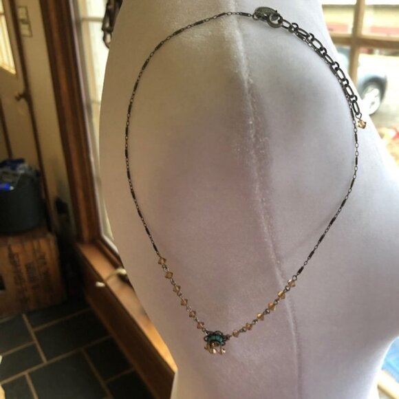 LIZ PALACIOS of San Francisco Amber Crystal Blue Vintage Necklace - Picture 12 of 16